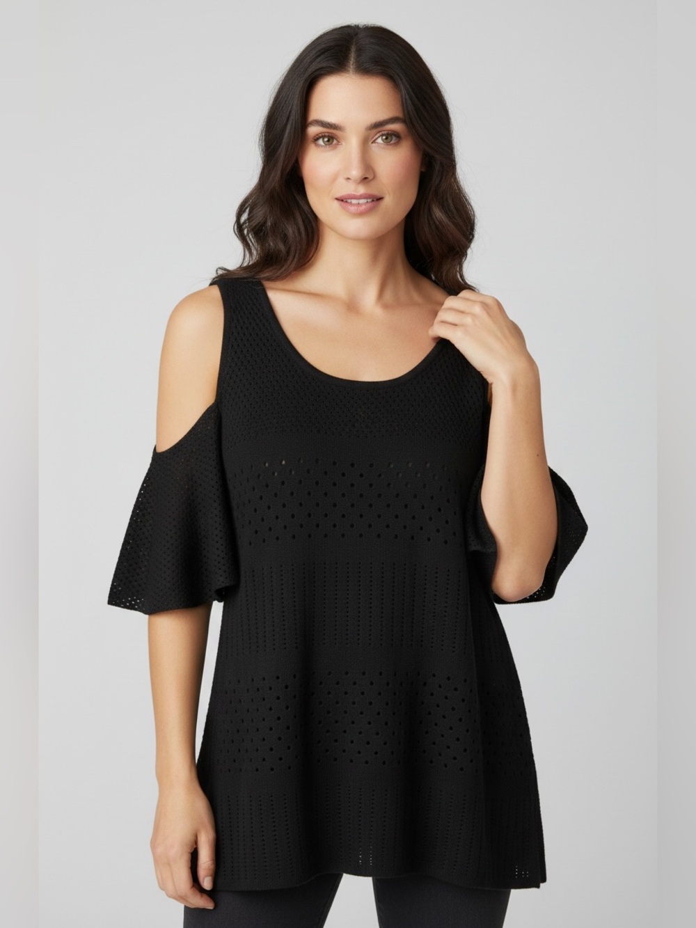 Candie's Black Cold-Shoulder Eyelet Tunic